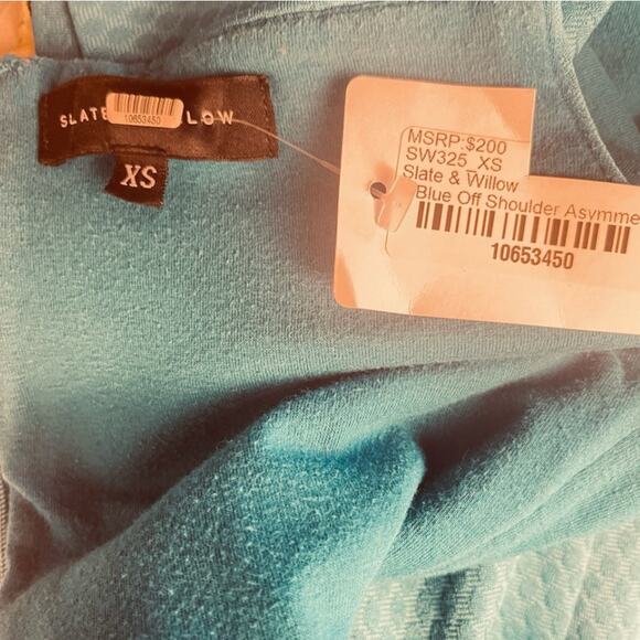 Anthropologie Slate & Willow Off-the-shoulder Asymmetrical Dress Blue XS - Picture 11 of 11